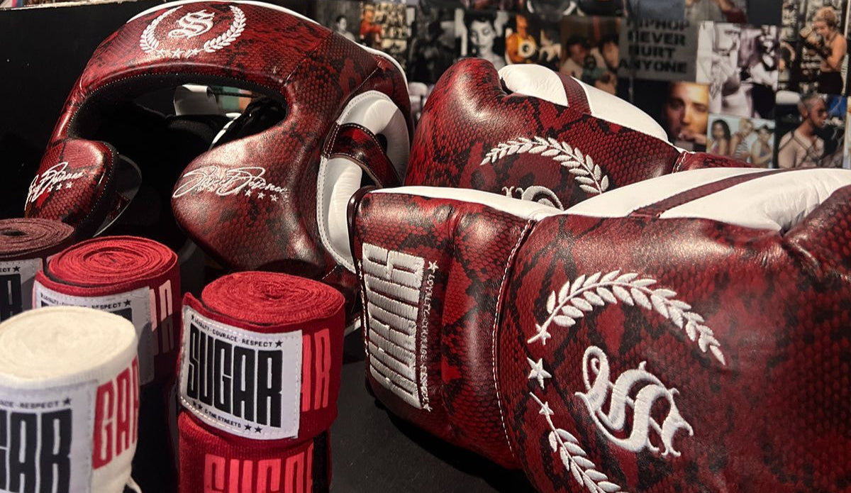 Red Snakeskin 16Oz Lace-Up Sparring Gloves