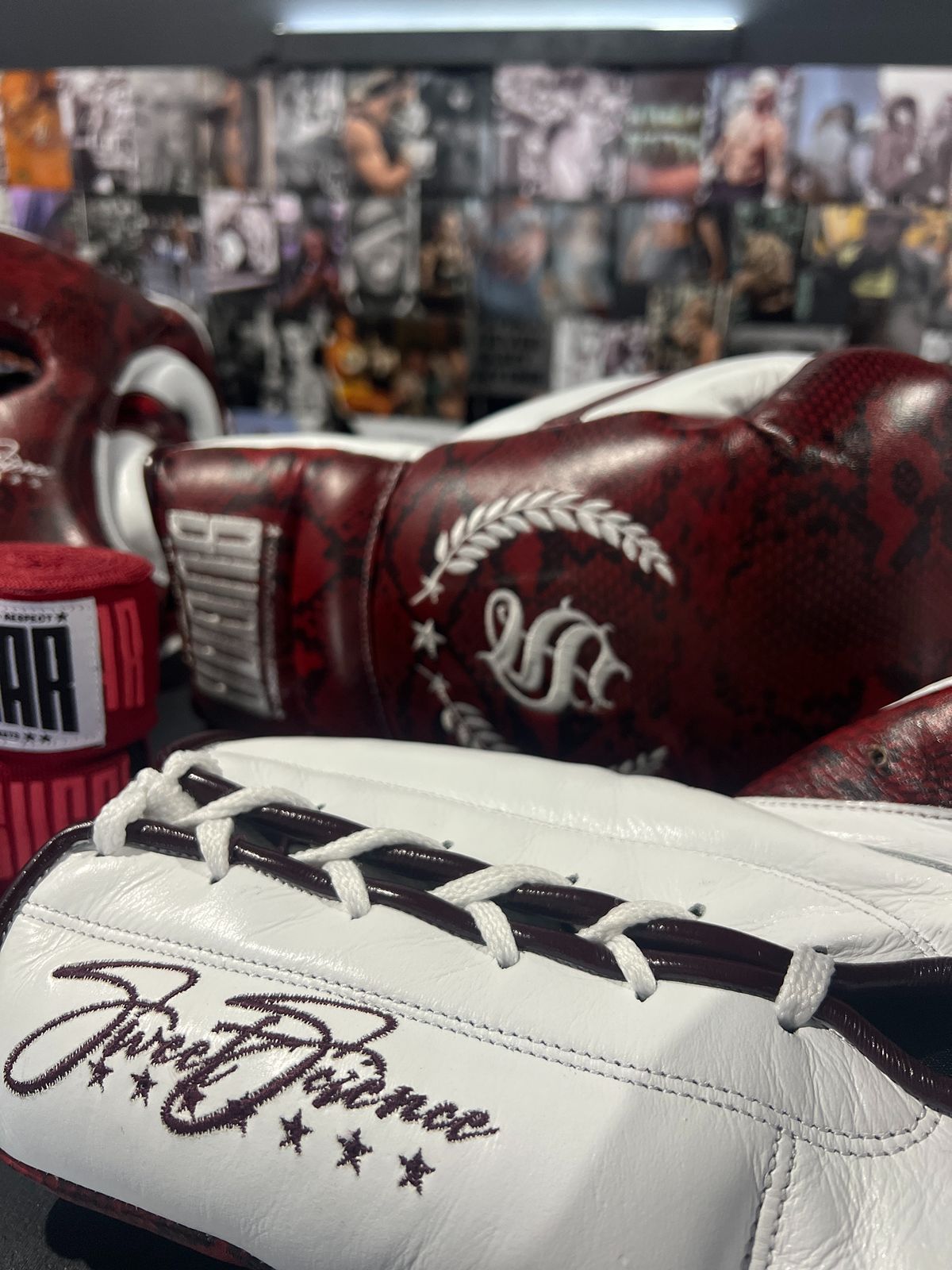 Red Snakeskin 16Oz Lace-Up Sparring Gloves