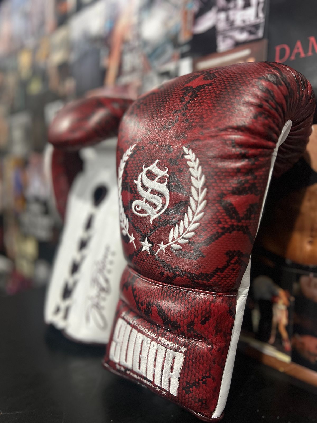 Red Snakeskin 16Oz Lace-Up Sparring Gloves