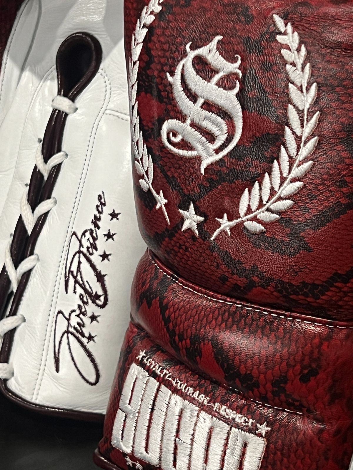 Red Snakeskin 16Oz Lace-Up Sparring Gloves