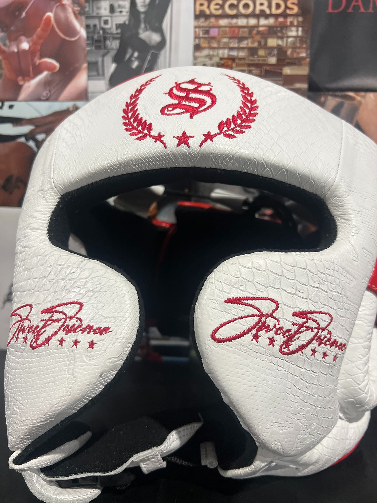 White Snakeskin Size M Boxing Head Guard