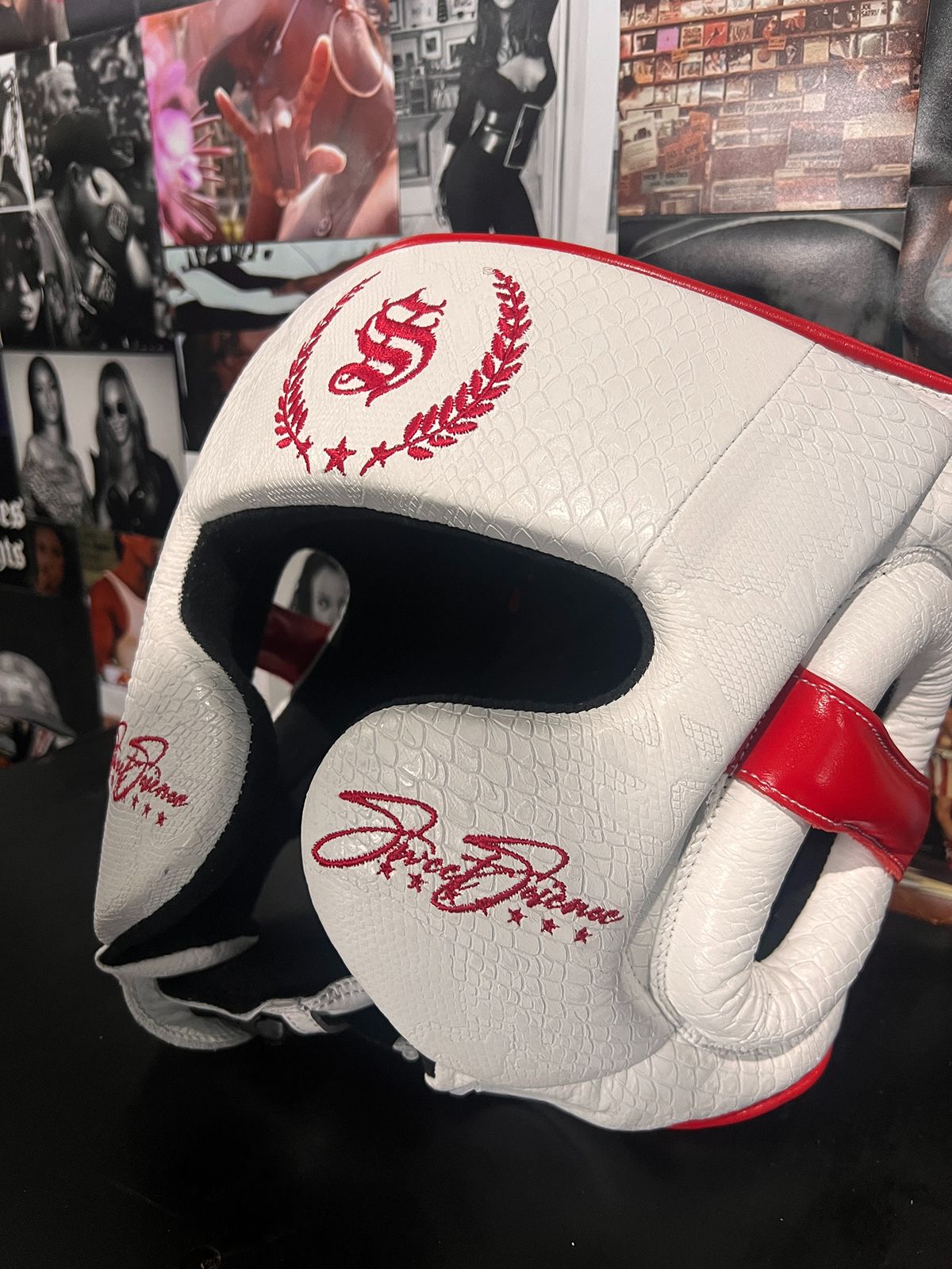 White Snakeskin Size M Boxing Head Guard
