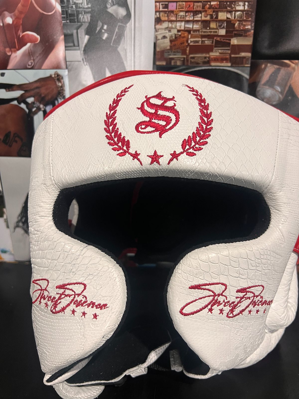 White Snakeskin Size M Boxing Head Guard
