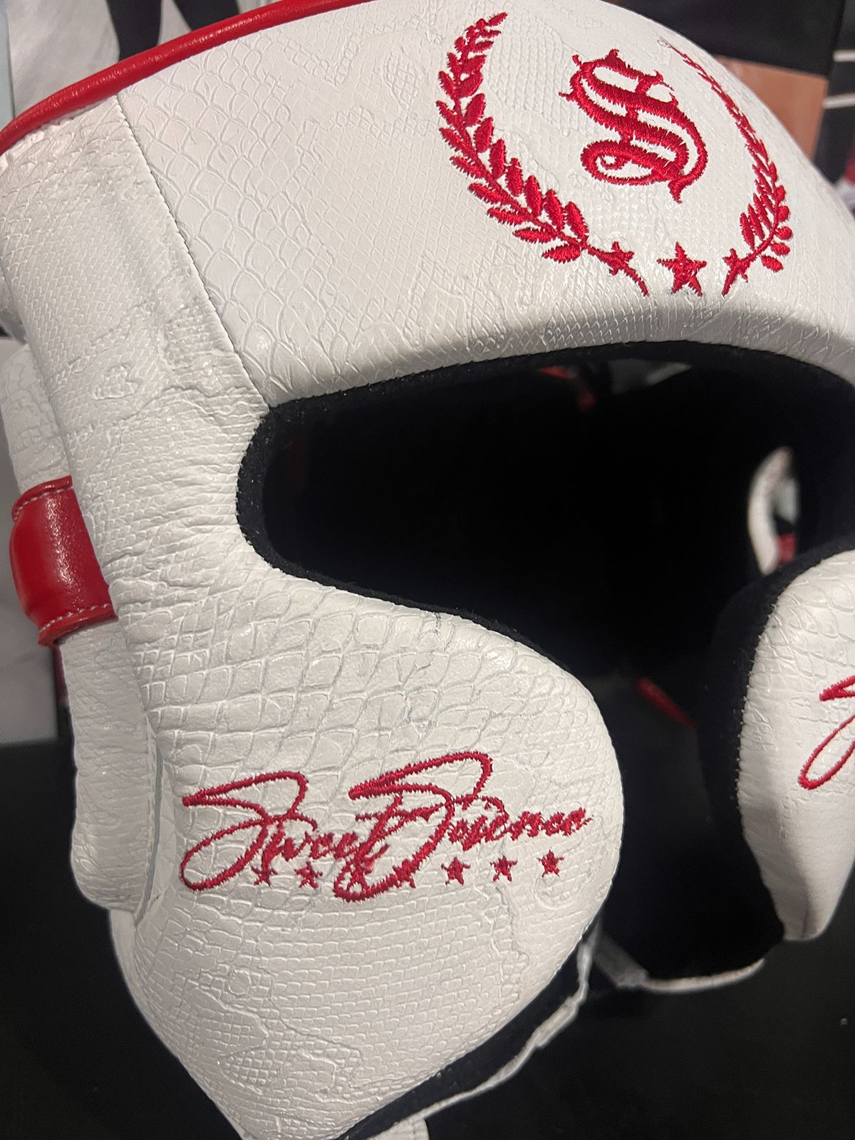 White Snakeskin Size M Boxing Head Guard