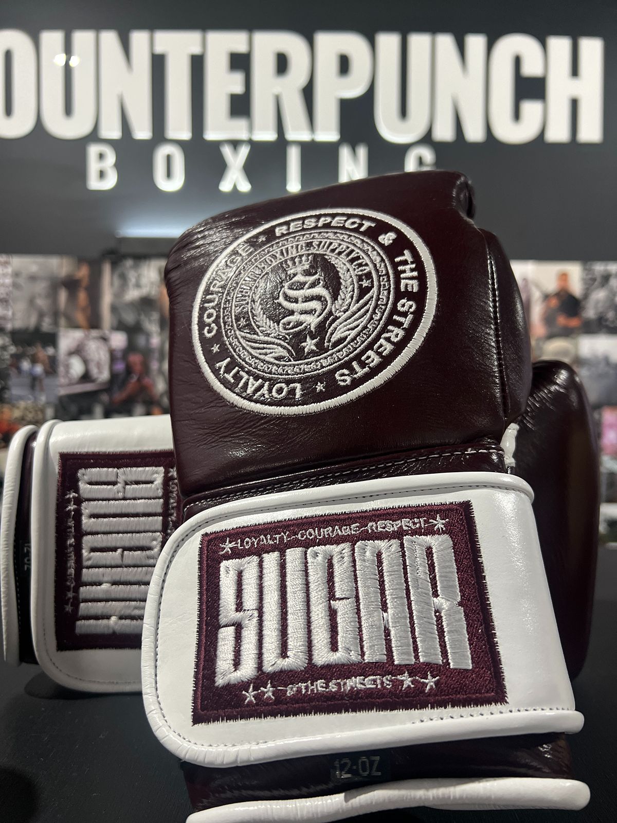 Burgundy and White 12Oz Velcro Boxing Gloves