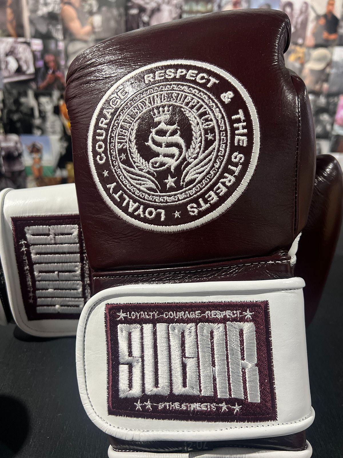 Burgundy and White 12Oz Velcro Boxing Gloves