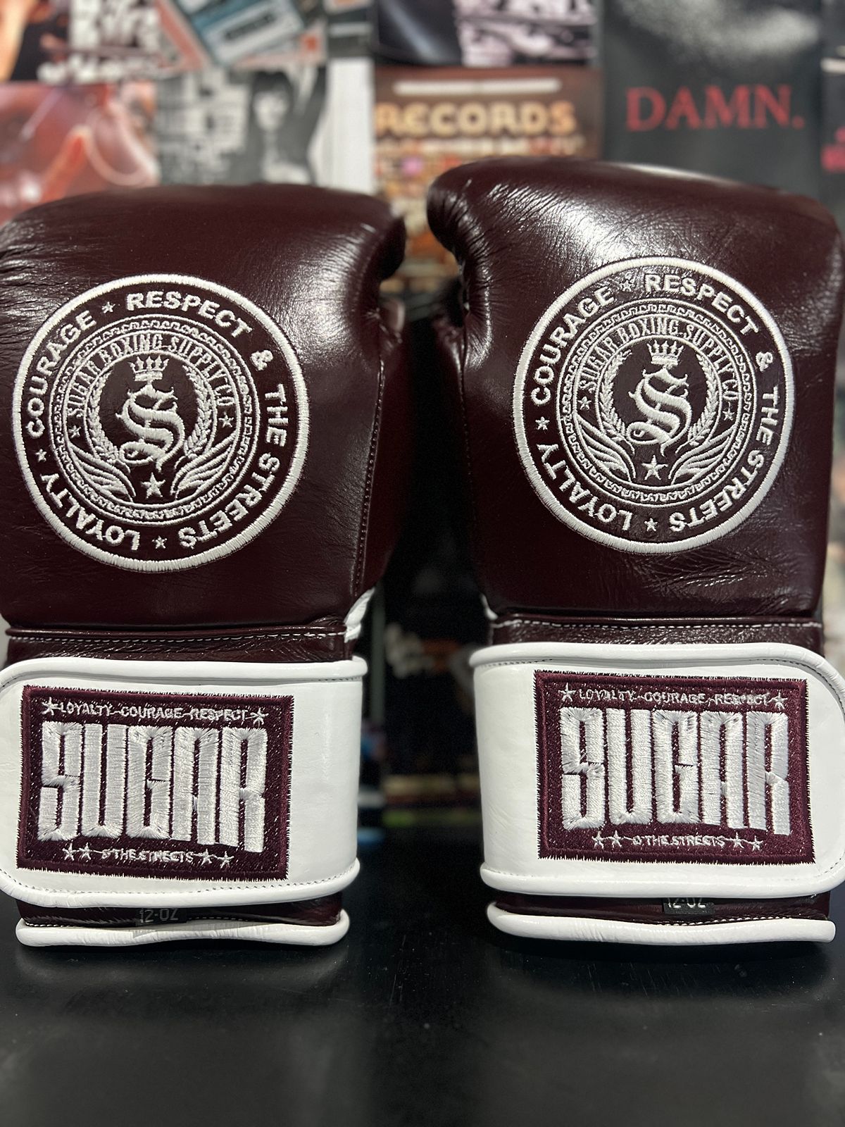 Burgundy and White 12Oz Velcro Boxing Gloves
