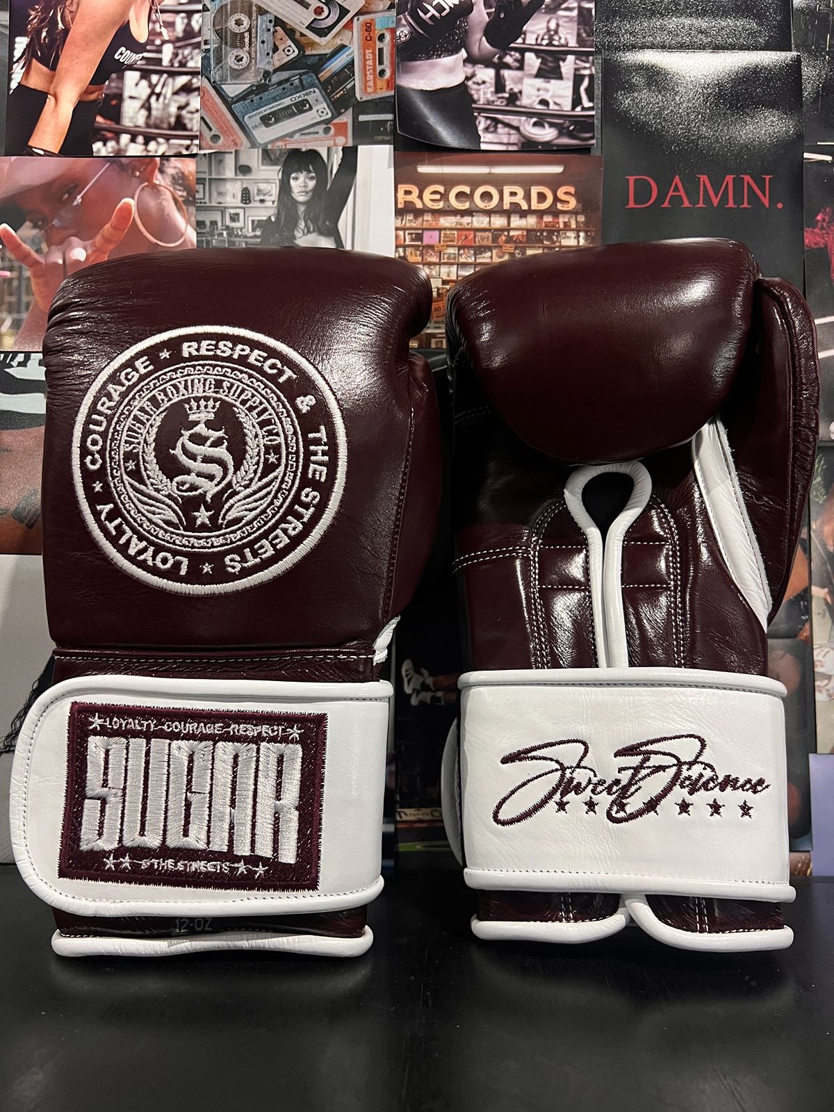 Burgundy and White 12Oz Velcro Boxing Gloves
