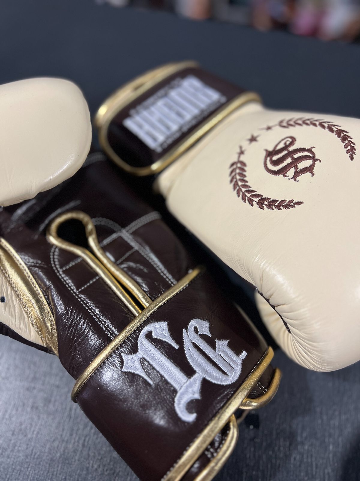 Hazelnut Vanilla and Gold 12Oz Velcro Boxing Gloves