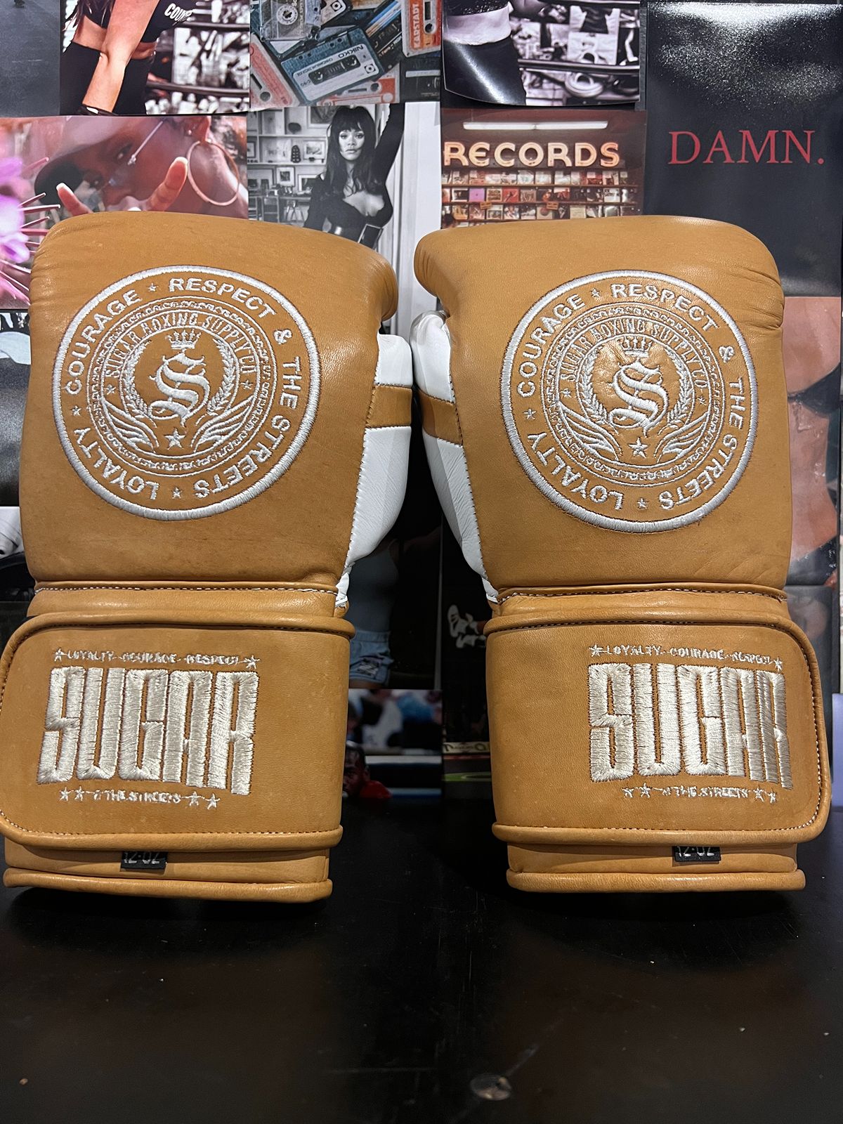 Mustard and Silver 12Oz Velcro Boxing Gloves