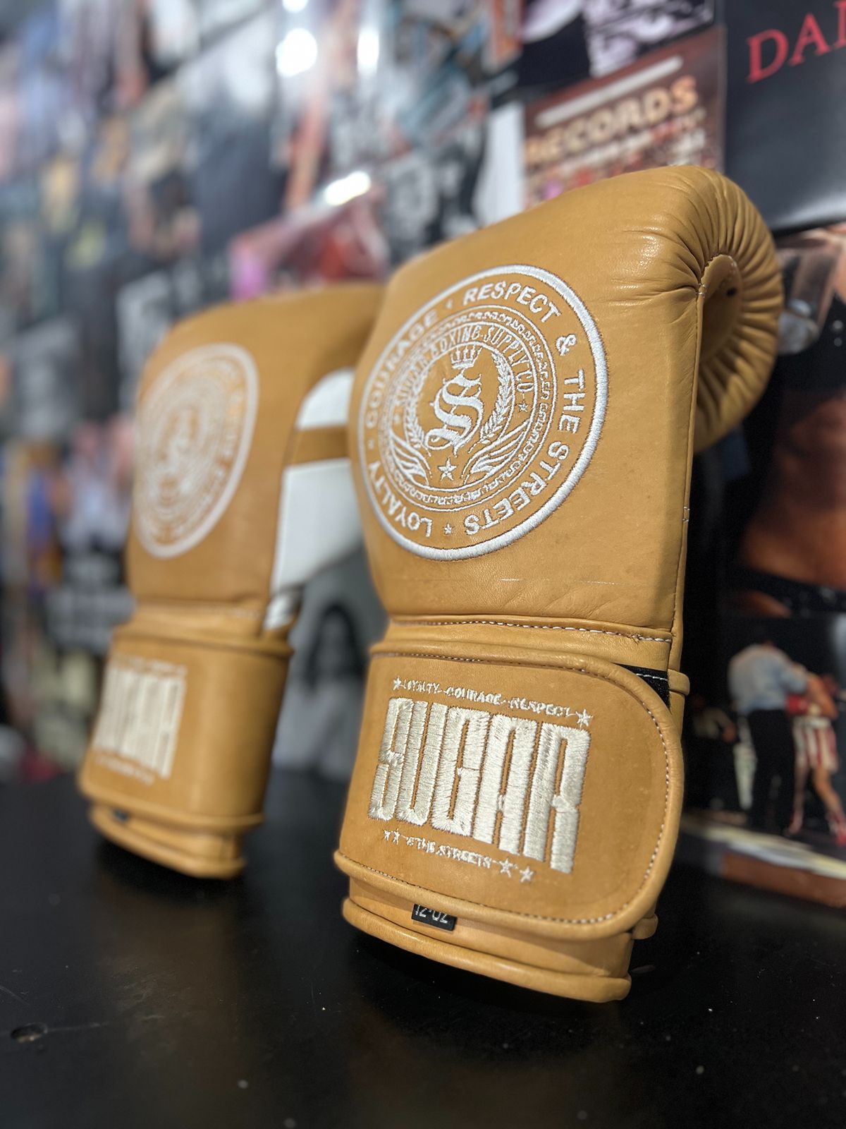 Mustard and Silver 12Oz Velcro Boxing Gloves