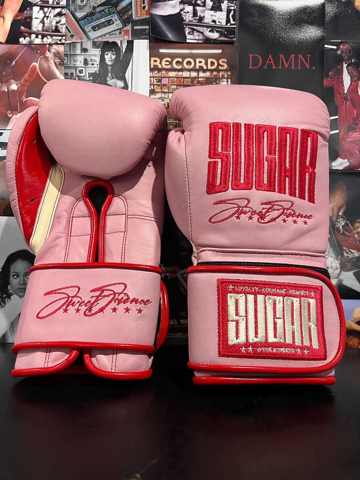 Pink and Red 12Oz Velcro Boxing Gloves