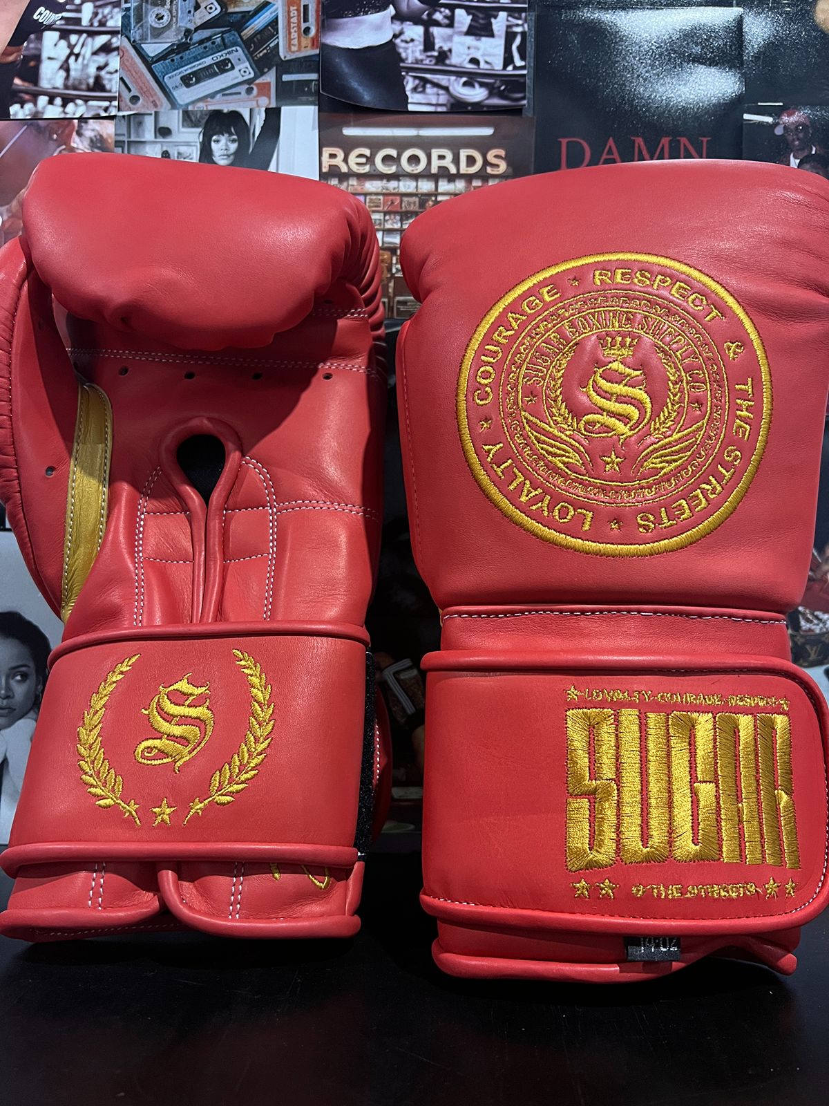 Vintage Red and Gold 14Oz Velcro Boxing Gloves
