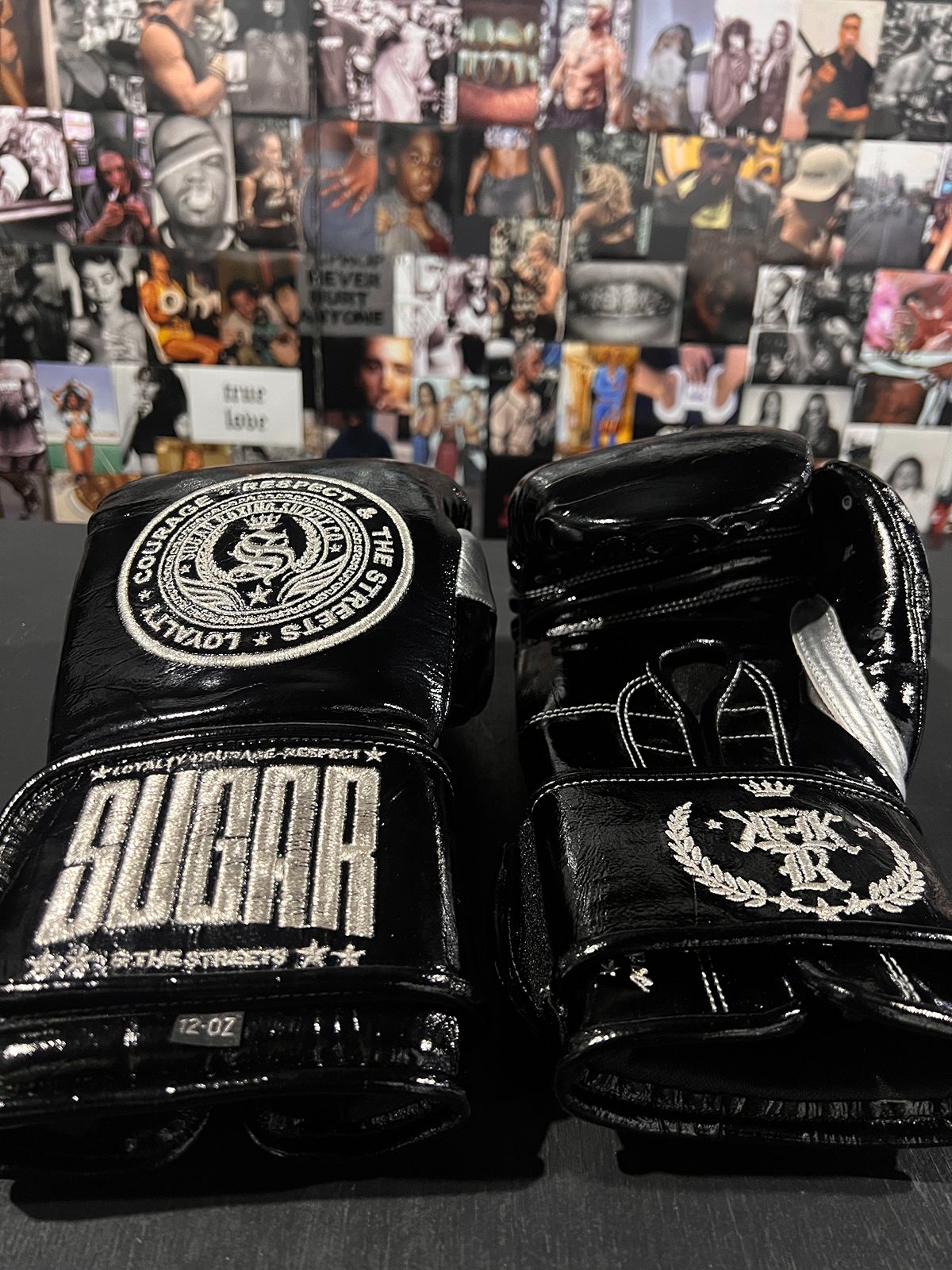 Patent Black 12Oz Velcro Boxing Gloves
