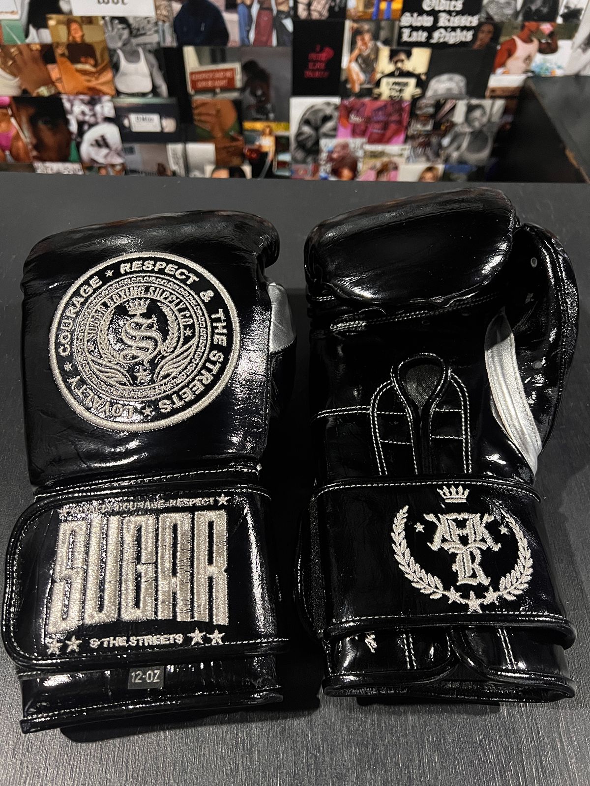 Patent Black 12Oz Velcro Boxing Gloves