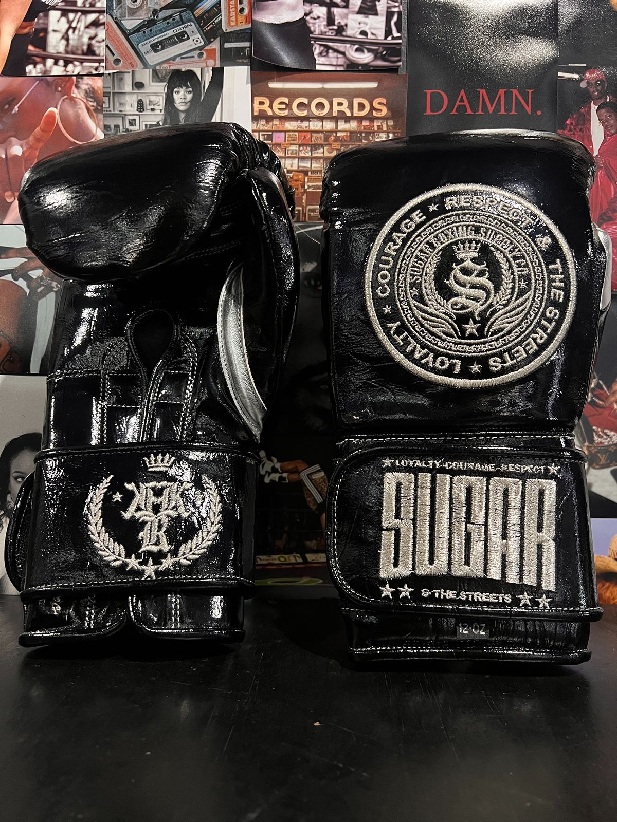 Patent Black 12Oz Velcro Boxing Gloves