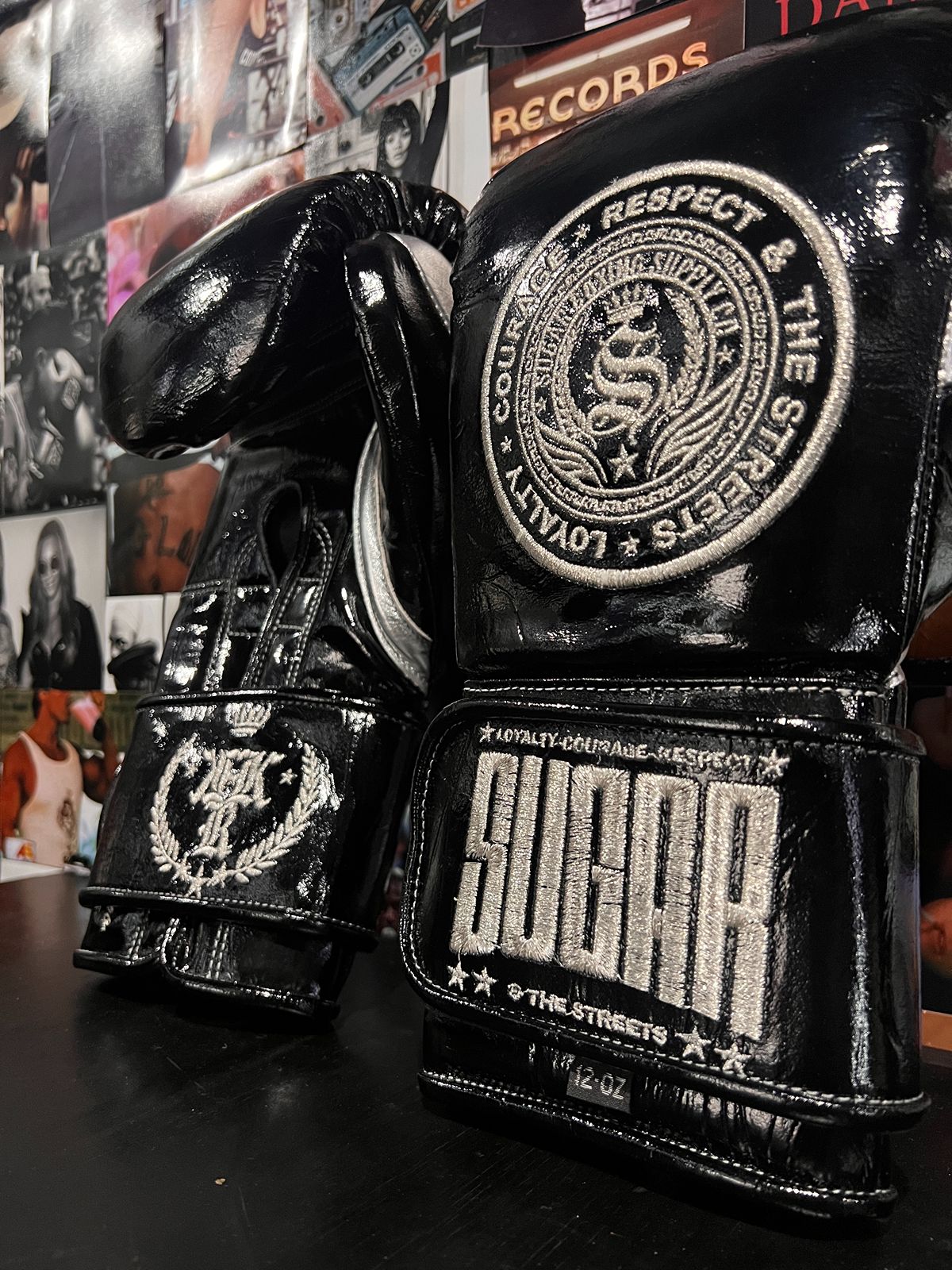 Patent Black 12Oz Velcro Boxing Gloves