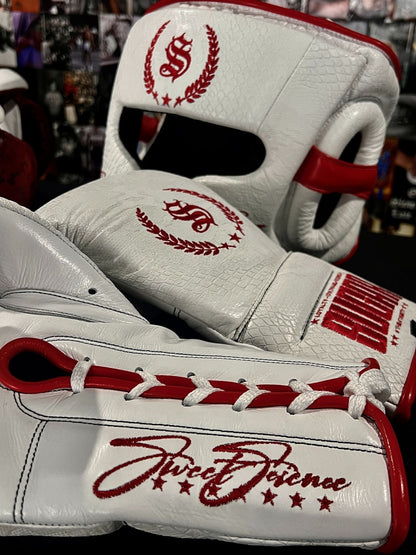 White Snakeskin 12Oz Lace-Up Boxing Gloves